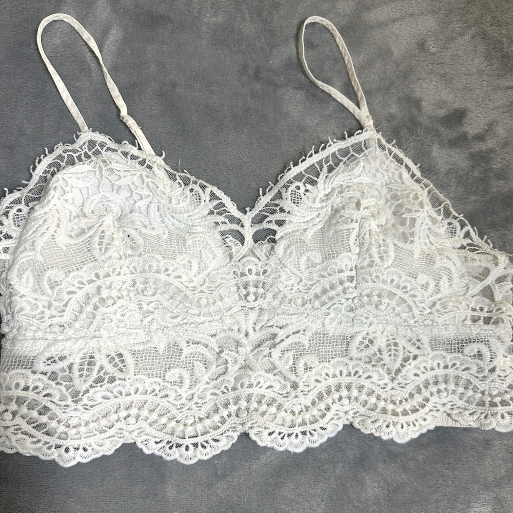 Y2K Fairy Lace White Cami Dainty Bralette Coquette Med Cropped Stretch